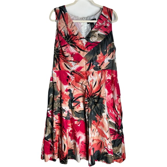 Lanebryant Floral Fit & Flare Sleeveless Midi Dress Size 20 Red Back Zip Pockets - Picture 1 of 9